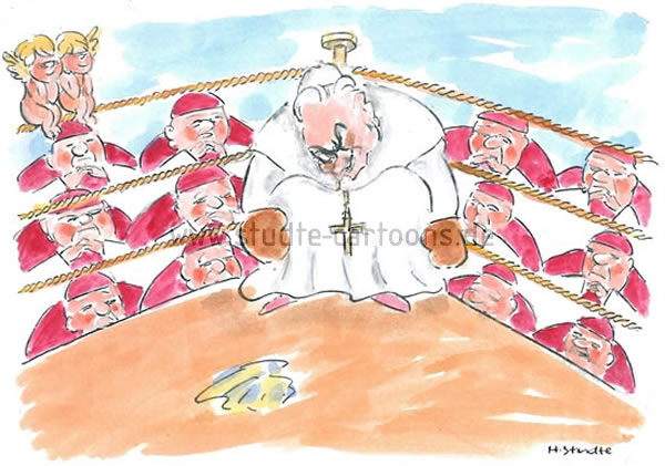 Cartoon zum Rücktritt des Papst Benedikt XVI.